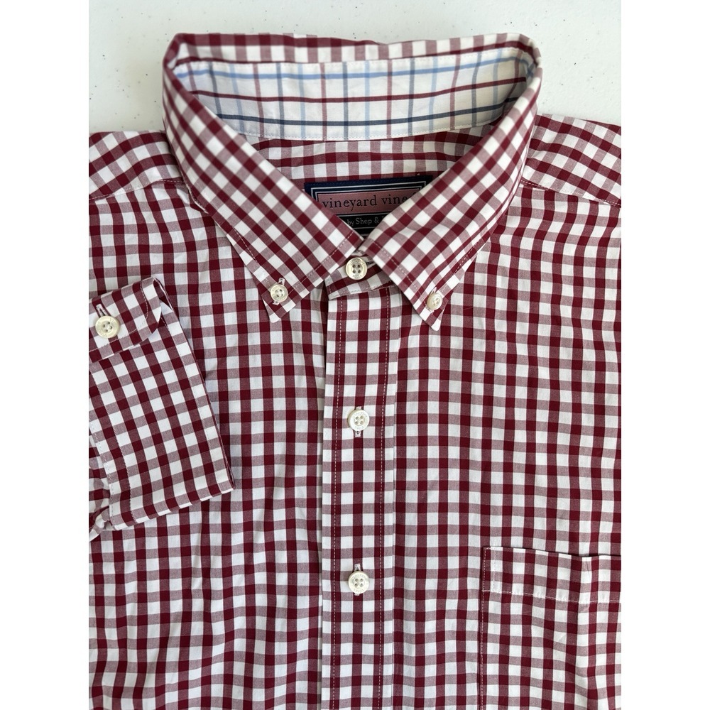 Vineyard Vines Mens XL Red White Checkered Murray Long Sleeve Cotton Button Down